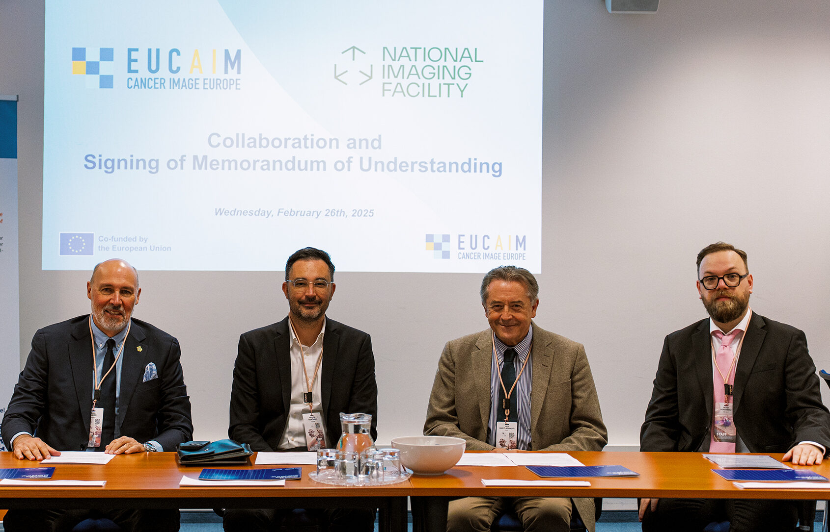 Pictured: Prof Paul Parizel, David Hartley Chair of Radiology, Royal Perth Hospital and University of Western Australia, Chair of the National Imaging Facility Scientific Advisory Committee; Prof Wojtek Goscinski, National Imaging Facility Chief Executive Officer; Prof Luís Martí Bonmatí, EUCAIM Scientific Coordinator, Hospital Universitario y Politécnico La Fe de Valencia; and Peter Gordebeke, EUCAIM Project Coordinator, European Institute for Biomedical Imaging Research